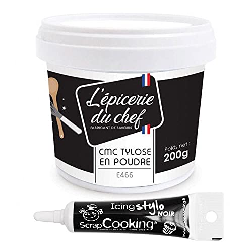 CMC Tylosepulver Lebensmittelkleber 200 g + Icing schwarzen Stift von ScrapCooking