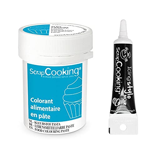 Farbpaste 20g Karibikblau + Icing schwarzen Stift von ScrapCooking
