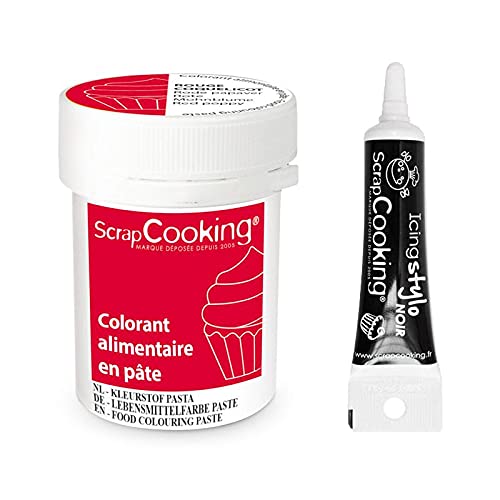 Farbpaste 20g Mohnrot + Icing schwarzen Stift von ScrapCooking