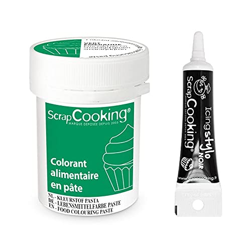 Farbpaste 20g Smaragdgrün + Icing schwarzen Stift von ScrapCooking