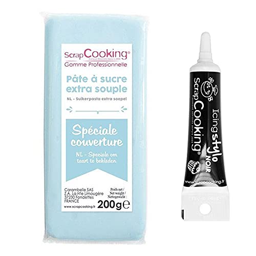 Fondant 200 g Hellblau + Icing schwarzen Stift von ScrapCooking