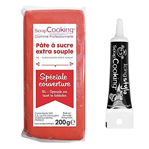 Fondant 200 g Rot + Icing schwarzen Stift von ScrapCooking