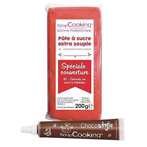 Fondant 200 g Rot + Schokoladenstift von ScrapCooking