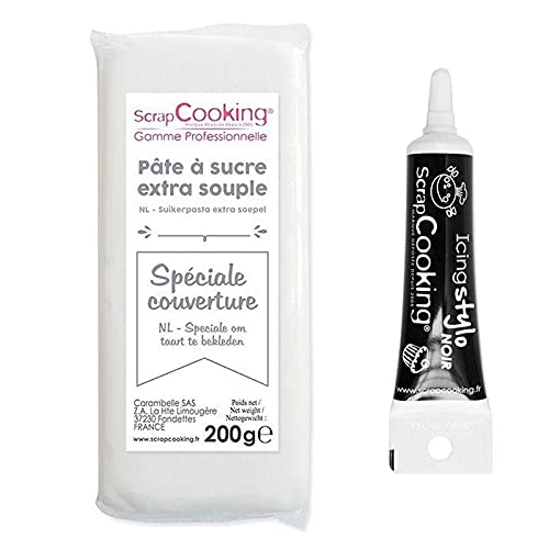 Fondant 200 g Weiß + Icing schwarzen Stift von ScrapCooking