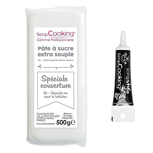 Fondant 500 g Weiß + Icing schwarzen Stift von ScrapCooking