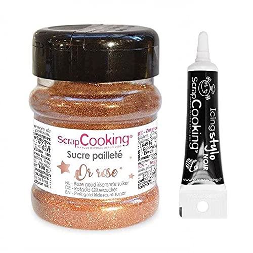 Goldener Glitzerzucker 160 g + Icing schwarzen Stift von ScrapCooking