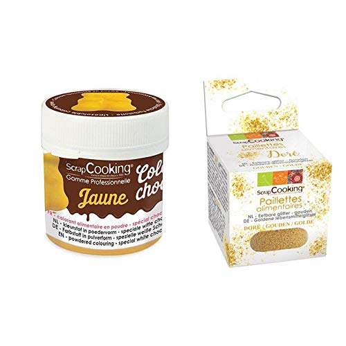 Lebensmittelfarbe in Pulverform Gelb + Goldene lebensmittelglitzer von ScrapCooking