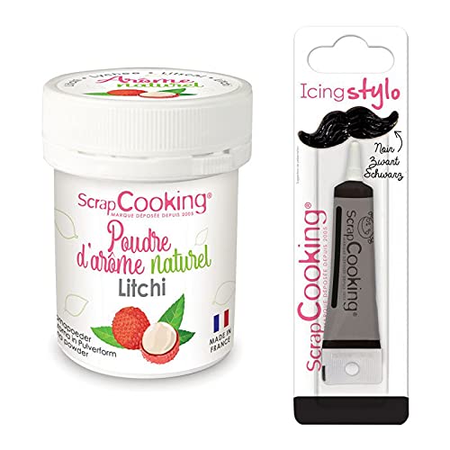 Natürliches Lebensmittelaroma-Pulver 15 g Litschi + Icing schwarzen Stift von ScrapCooking