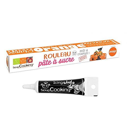 Rollfondant Ø 36 cm 430 g Orange + Icing schwarzen Stift von ScrapCooking