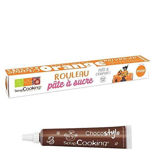 Rollfondant Ø 36 cm 430 g - Orange + Schokoladenstift von ScrapCooking