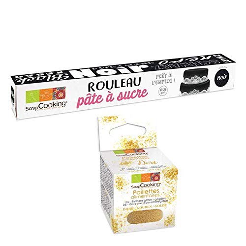 Rollfondant Ø 36 cm 430 g Schwarz + Goldene lebensmittelglitzer von ScrapCooking