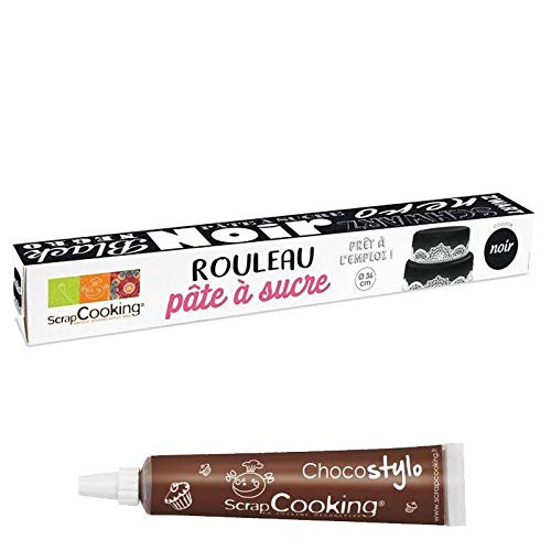 Rollfondant Ø 36 cm 430 g - Schwarz + Schokoladenstift von ScrapCooking