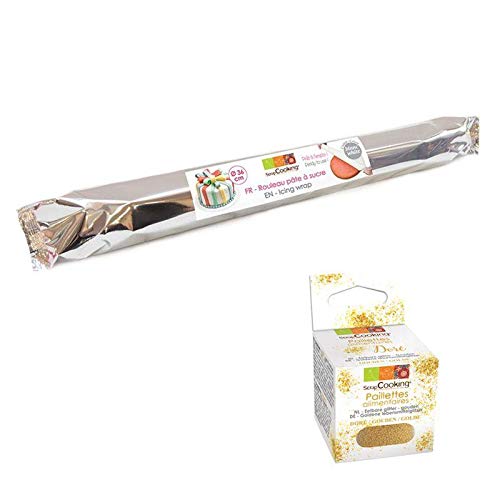 Rollfondant Weiß 430 g + Goldene lebensmittelglitzer von ScrapCooking