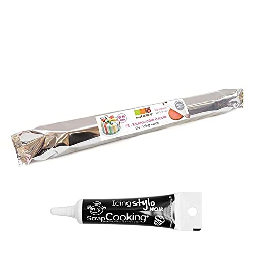 Rollfondant Weiß 430 g + Icing schwarzen Stift von ScrapCooking