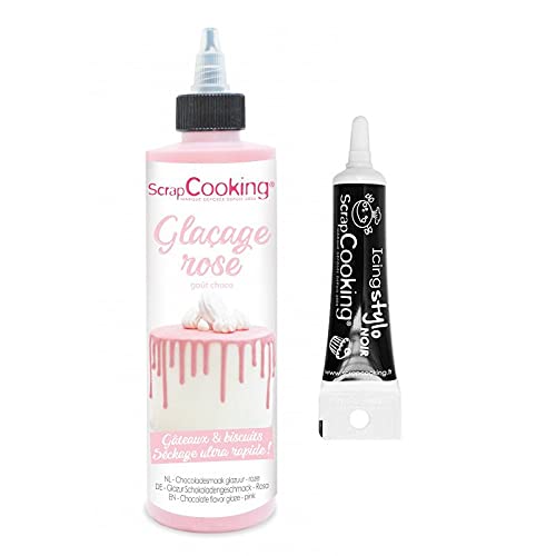 Schokoladenglasur 130 g rosa + Icing schwarzen Stift von ScrapCooking