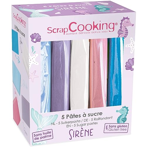 ScrapCooking - 5er-Set Fondant Meerjungfrau - Hellblau, Parma, Weiß, Rosa, Türkis Blau - 5 x 80 g - Zuckerpaste Für Kuchen Torten Deko Geburtstag - Glutenfrei & Palmölfrei - 7259 von ScrapCooking