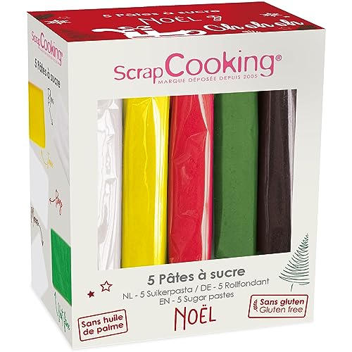 ScrapCooking - 5er-Set Fondant - Weiß, Gelb, Rot, Grün & Braun - 5 x 80g - Zuckerpaste Für Kuchen Torten Deko Geburtstag Weihnachten - Glutenfrei & Palmölfrei - 7257 von ScrapCooking