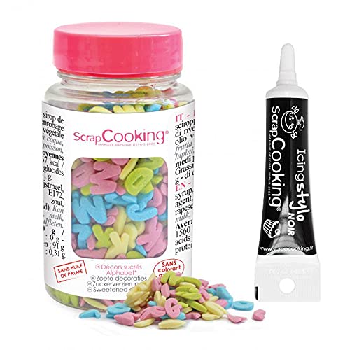 Süße Dekorationen im Glas Alphabet 55 g + Icing schwarzen Stift von ScrapCooking