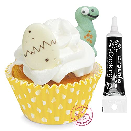 Süße Dinosaurier-Dekore grün, weiß und braun + Icing schwarzen Stift von ScrapCooking