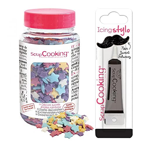 Süße Regenbogen-Stern-Dekoration 55 g + Icing schwarzen Stift von ScrapCooking