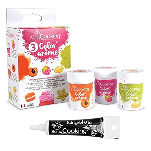 Trio Colorants Aroma Lebensmittel Himbeere/Aprikose/Pistazie + Icing schwarzen Stift von ScrapCooking