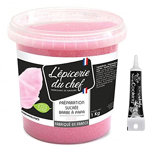 Zubereitung für Zuckerwatte 1 kg Rosa + Icing schwarzen Stift von ScrapCooking