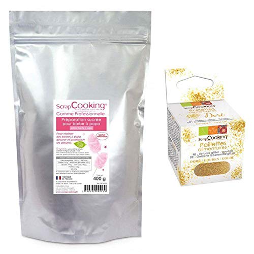 Zubereitung für Zuckerwatte rosa 400 g + Goldene lebensmittelglitzer von ScrapCooking