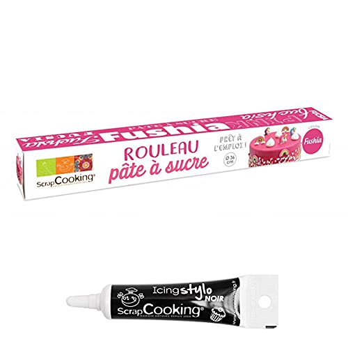 Zuckergebäckrolle Fuchsia 430 g + Icing schwarzen Stift von ScrapCooking