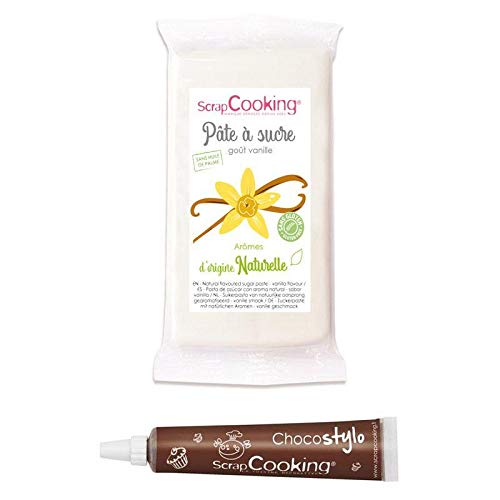 Zuckerpaste 250 g mit Vanillegeschmack - Weiß + Schokoladenstift von ScrapCooking