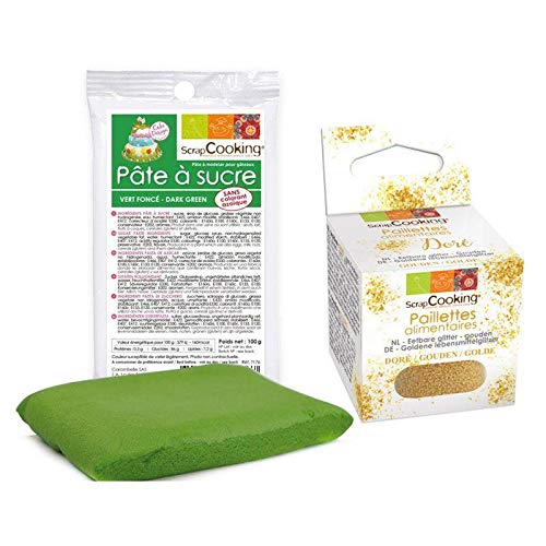 Zuckerteig Dunkelgrün 100 g + Goldene lebensmittelglitzer von ScrapCooking