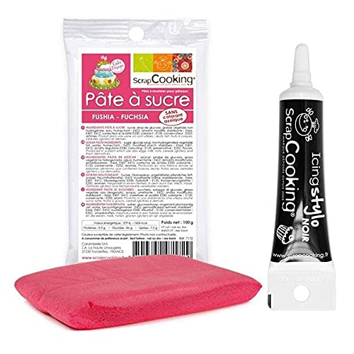 Zuckerteig Fuchsienrot 100g + Icing schwarzen Stift von ScrapCooking