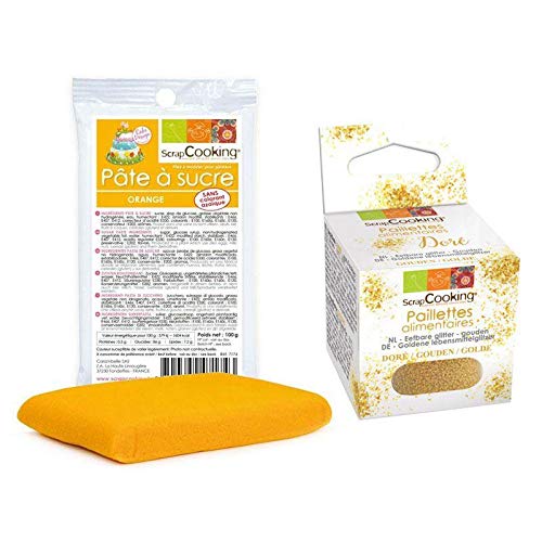 Zuckerteig Orange 100 g + Goldene lebensmittelglitzer von ScrapCooking