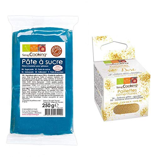 Zuckerteig dunkelblau 250 g + Goldene lebensmittelglitzer von ScrapCooking