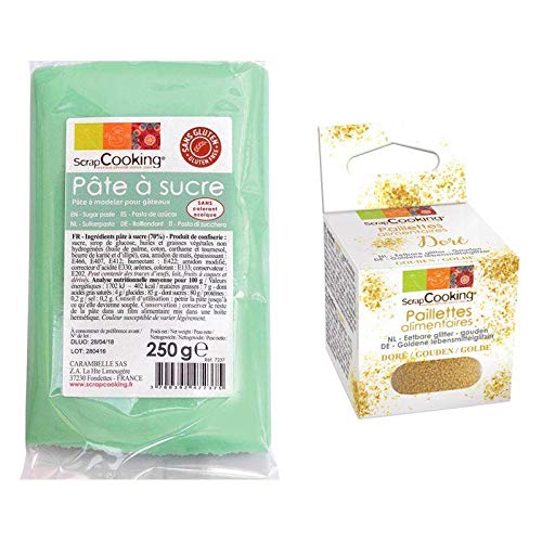 Zuckerteig pastelgrün 250 g + Goldene lebensmittelglitzer von ScrapCooking