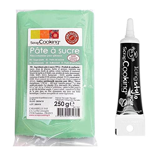 Zuckerteig pastelgrün 250 g + Icing schwarzen Stift von ScrapCooking