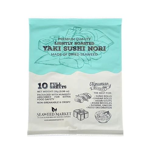 Dicke Sushi Nori geröstete Blätter, 10 Blatt - 28g | Premium (Gold)-Qualität | extra dick von Seaweed Market