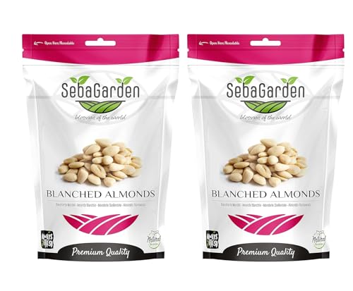 Blanchierte Mandeln-Seba Garden Blanchierte ganze Mandeln, 2000 g– gentechnikfrei, roh, nicht pasteurisiert, ungesalzen, Keto, Paleo, koscher, Bulk,Reich an Proteinen,Ballaststoffen,Backmandeln von Seba Garden