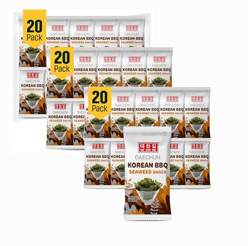 CHOI's 1 (Daechun) Koreanische BBQ-Algensnacks – 20er-Packung – Keto, glutenfrei, voller Ballaststoffe, Vitamine, Mineralien, proteinreicher Snack, gesunder Snack, Omega-3-Fettsäuren. 3er-Packung von Seba Garden