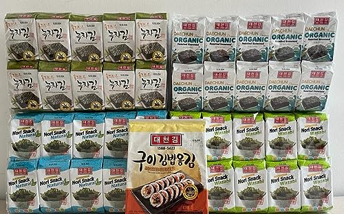 Daechun (Choi''s1)- 80 Stück-Seetang Snack,20 Stück Bio Snack+ 20 Stück Olive + 20 Natural+ 20 Stück Wasabi, Nori Blatt von Seba Garden