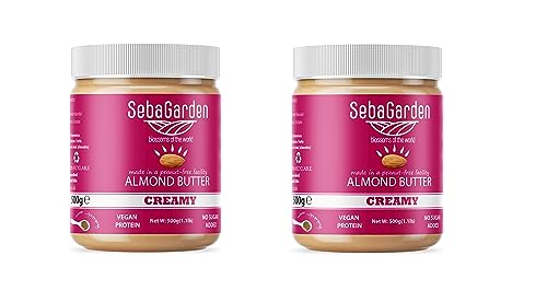 Mandelmus-Seba Garden – 1Kg reine natürliche cremige glatte kalifornische Mandeln Butteraufstrich, 100% Mandeln, Paleo, Keto-freundlich, ohne Zuckerzusatz von Seba Garden