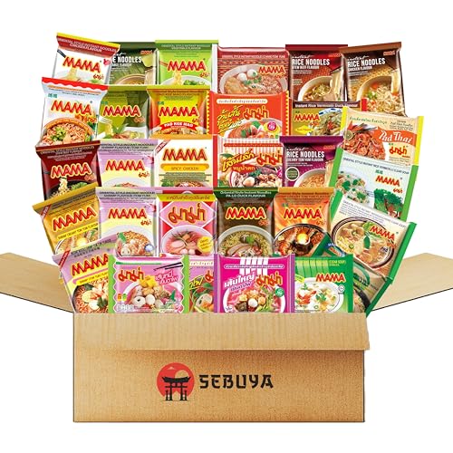 Sebuya Instant Nudeln Box, 30 verschiedene Sorten von MAMA, mit Garnelen, Hühnchen, Rindfleisch, Yentafo Tofu, Pad Kee Mao, Pa-Lo Ente, Ramen Ente, Gemüse, Klare Suppe, Pad Thai (12er Pack) von Sebuya