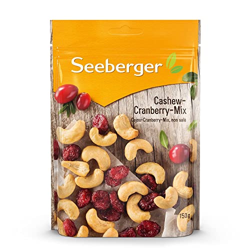 Seeberger Cashew-Cranberry-Mix, Knackige naturbelassene Cashewkerne mit Cranberries - süß-säuerliche Kombination - glutenfrei, vegan (1 x 150 g) von Seeberger