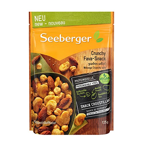 Seeberger Crunchy Fava-Snack. Ein ganz besonderer Mix: Knusprige Kichererbsen, geröstete Salzmandeln und knackige Favabohnen machen diesen Snack zu einer Reise nach Lateinamerika von Seeberger