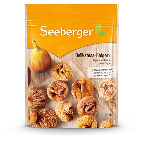 Seeberger Delikatess-Feigen 12er Pack, Sonnenverwöhnte goldbraune Trockenfeigen - honig-süß zum Backen, Kochen, Snacken - essfertig, getrocknet - ohne Zuckerzusatz, vegan (12 x 200 g) von Seeberger