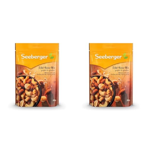 Seeberger Edel-Nuss-Mix: Nuss-Kern-Mischung aus leckeren Erdnusskerne, Mandeln, Cashewkerne und Macadamias - geröstet & gesalzen, vegan (150 g) (Packung mit 2) von Seeberger