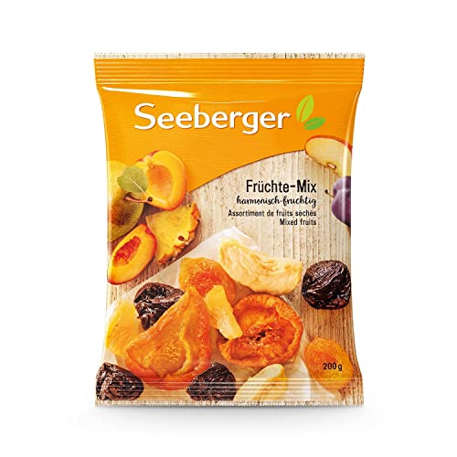 Seeberger Früchte-Mix, Harmonisch-fruchtige Mischung aus leckeren Birnen, Pfirsichen, Aprikosen, Pflaumen, Apfel- & Ananasstücken - entsteint, vegan (1 x 200 g) von Seeberger