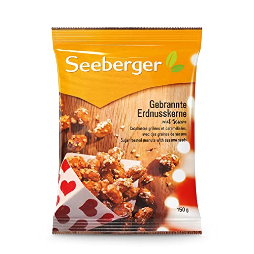 Seeberger Gebrannte Erdnusskerne mit Sesam, Knackige karamellisierte Erdnüsse mit feinem Sesam ummantelt - intensives Aroma - glutenfrei, vegan (1 x 150 g) von Seeberger