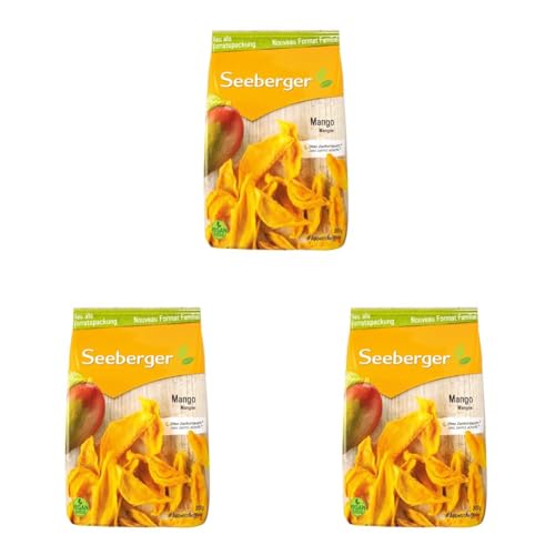 Seeberger Mango 1x300g, Getrocknete Fruchtscheiben aus sonnenverwöhnten Mangos - fruchtig & exotisch im Geschmack - ohne Zuckerzusatz - Power-Snack (Packung mit 3) von Seeberger