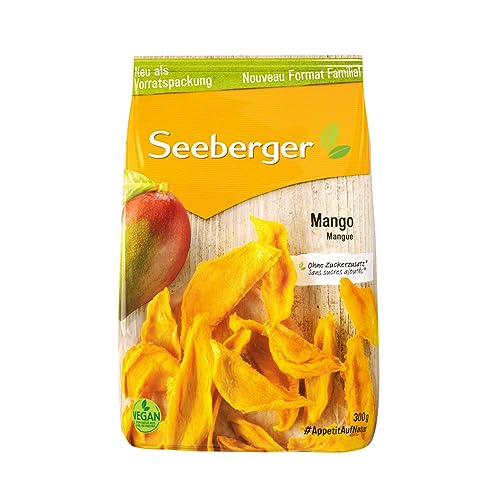 Seeberger Mango 1x300g, Getrocknete Fruchtscheiben aus sonnenverwöhnten Mangos - fruchtig & exotisch im Geschmack - ohne Zuckerzusatz - Power-Snack von Seeberger
