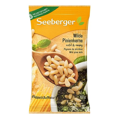 Seeberger Milde Pinienkerne 20er Pack: Handverlesene, zarte Pinienkerne - mild-nussiges Aroma & cremiger Geschmack - naturbelassen, vegan (20 x 50 g) von Seeberger